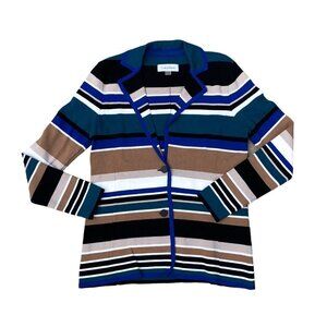 CALVIN KLEIN Cardigan Sweater Women's MEDIUM Knit Blazer Jacket Striped Collar‌‌